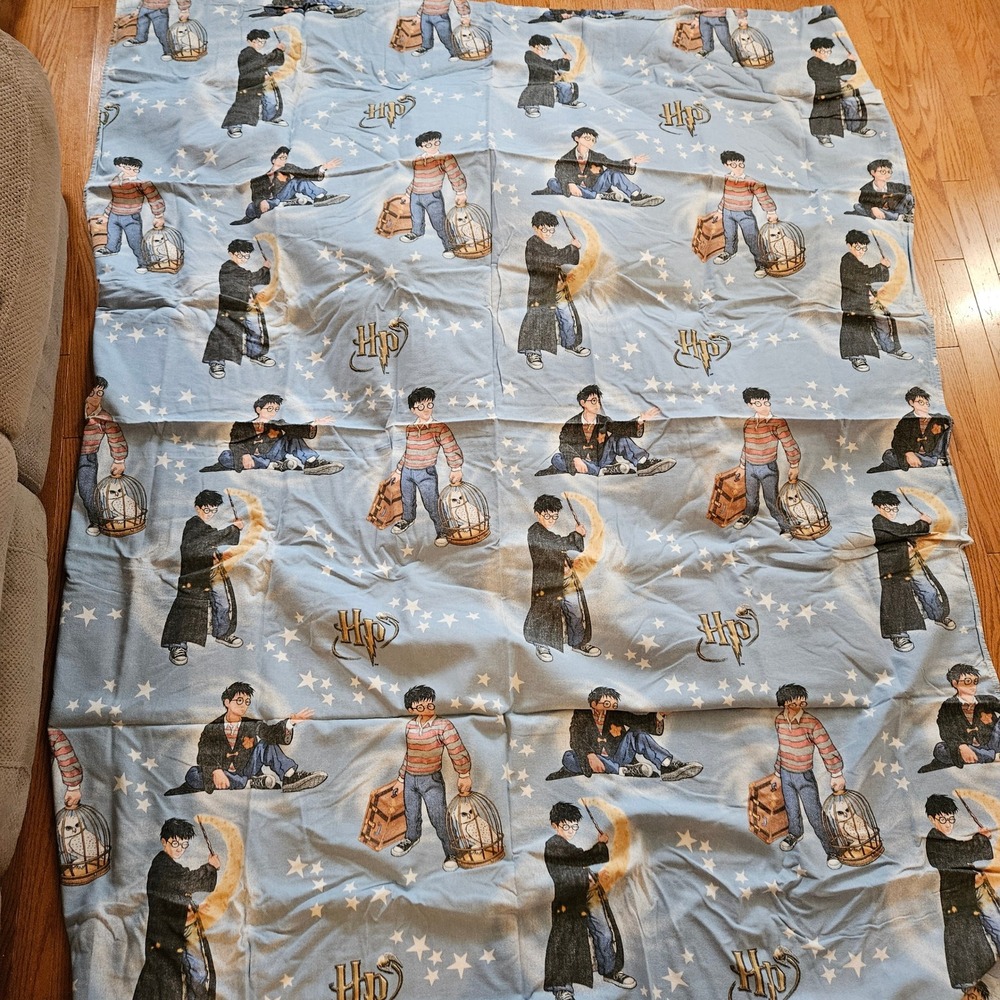 Harry Potter Flat Sheet Pillow Cover Hogwarts Licensed Blue Cotton Vintage
